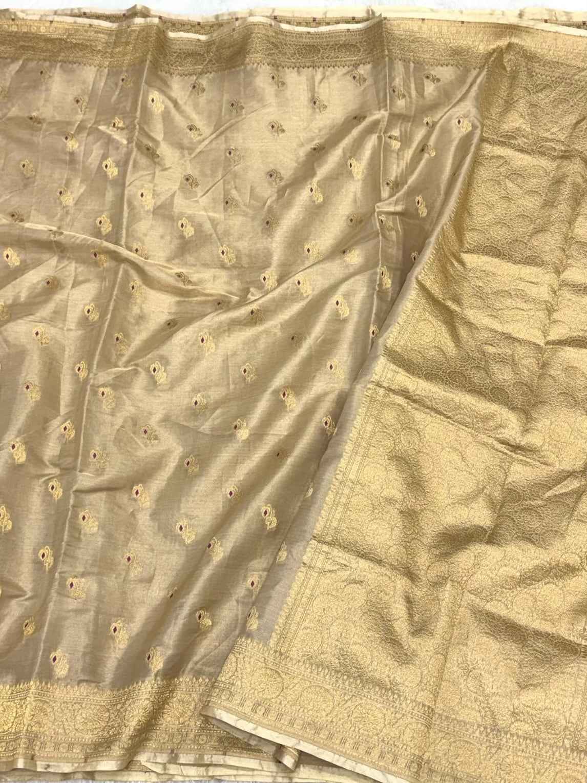 Beige Pure Tissue Saree | Pure Katan Tissue Silk Handloom Banarasi Saree