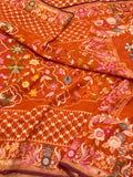 Orange Exclusive Ektara Jamdani Handloom Banarasi Saree | Pure Muslin Cotton Contemporary Banarasi Saree