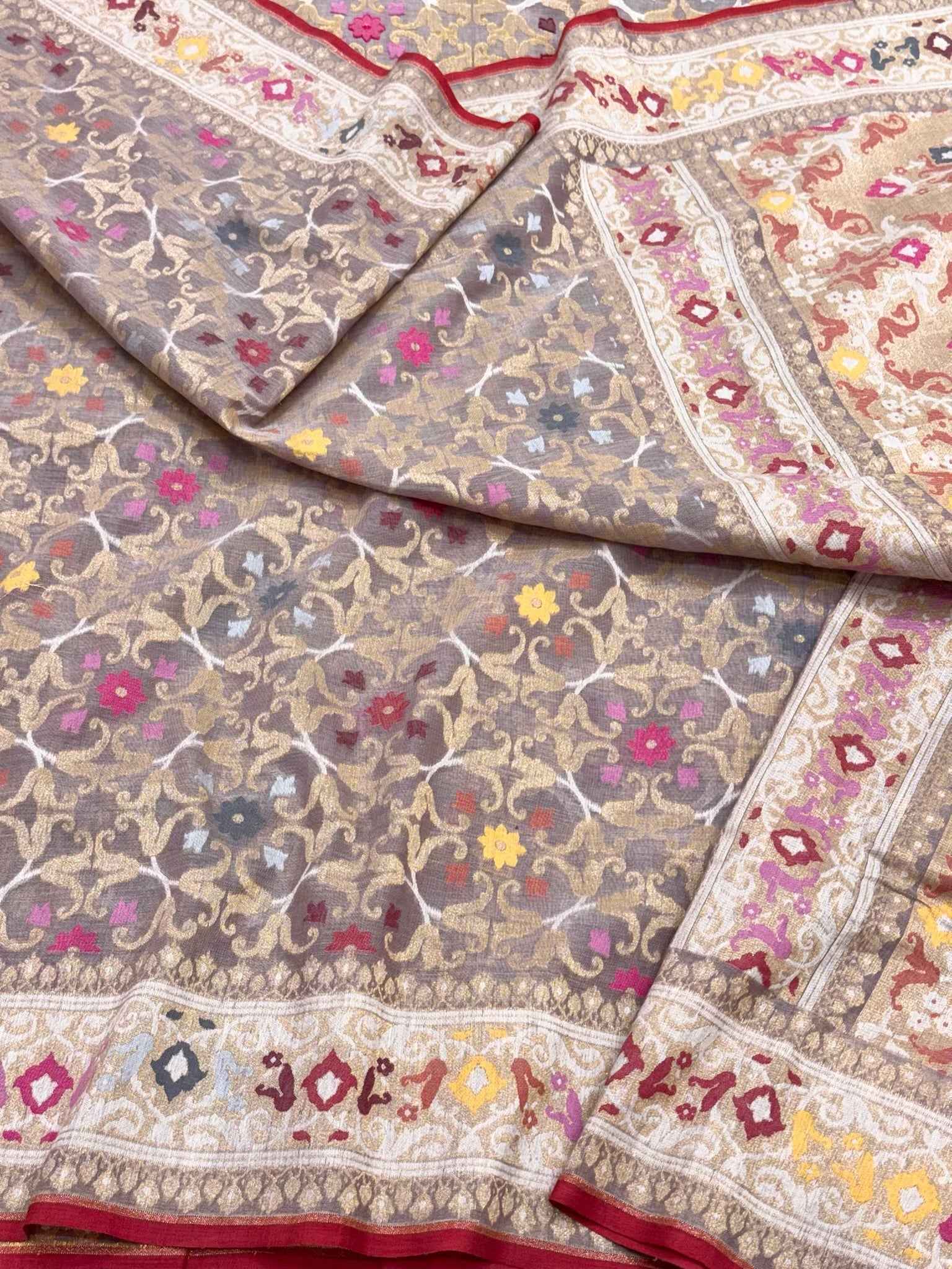 Dusty Lavender Pure Muslin Cotton Jamdani |Ektara Technique | Handloom Banarasi Saree