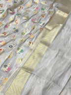 White Katan Tissue Pure Handwoven Saree
