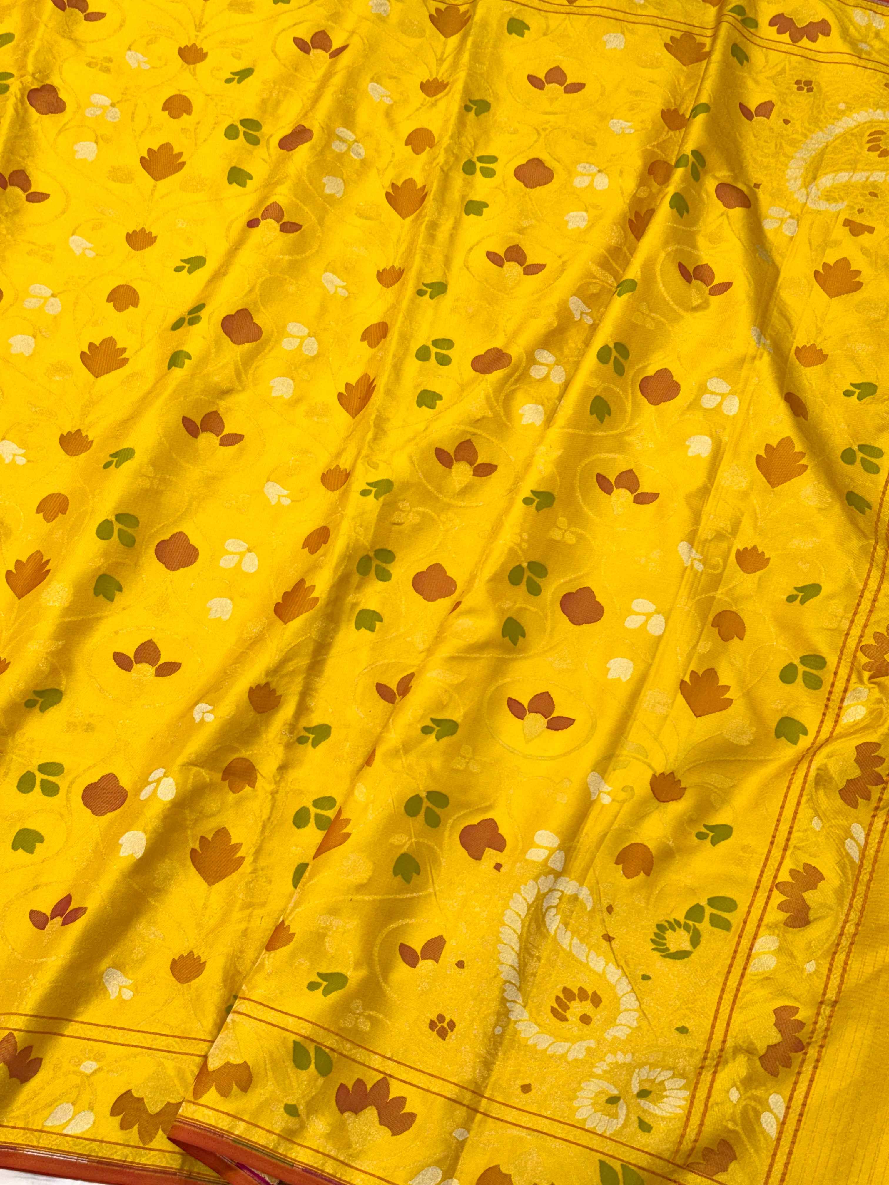Yellow Pure Double Katan Silk Handloom Banarasi Saree |Ektara Weave|