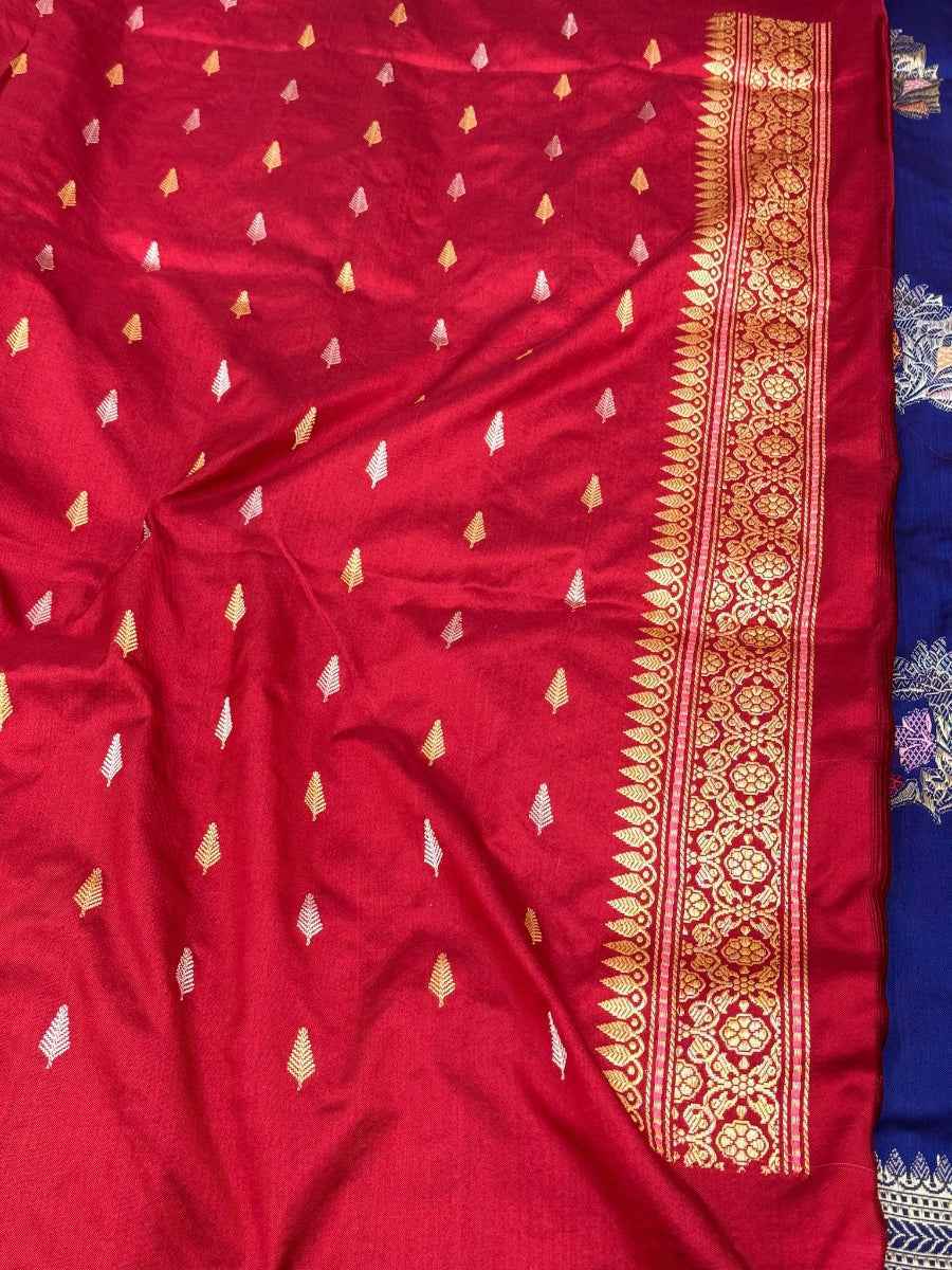 Reddish Orange Ektara Weave Pure Katan Silk Handwoven Banarasi Saree