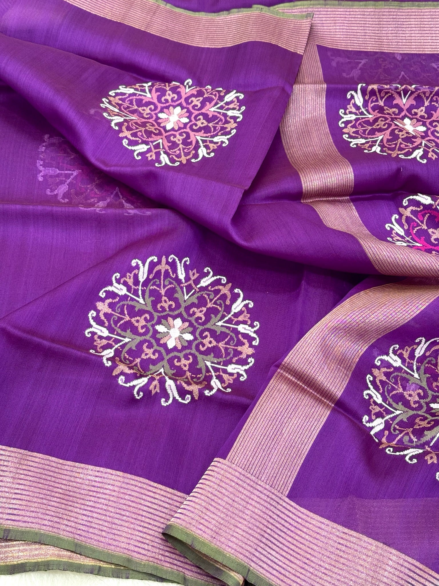 Purple Pure Kora Organza Silk Handwoven Banarasi Saree