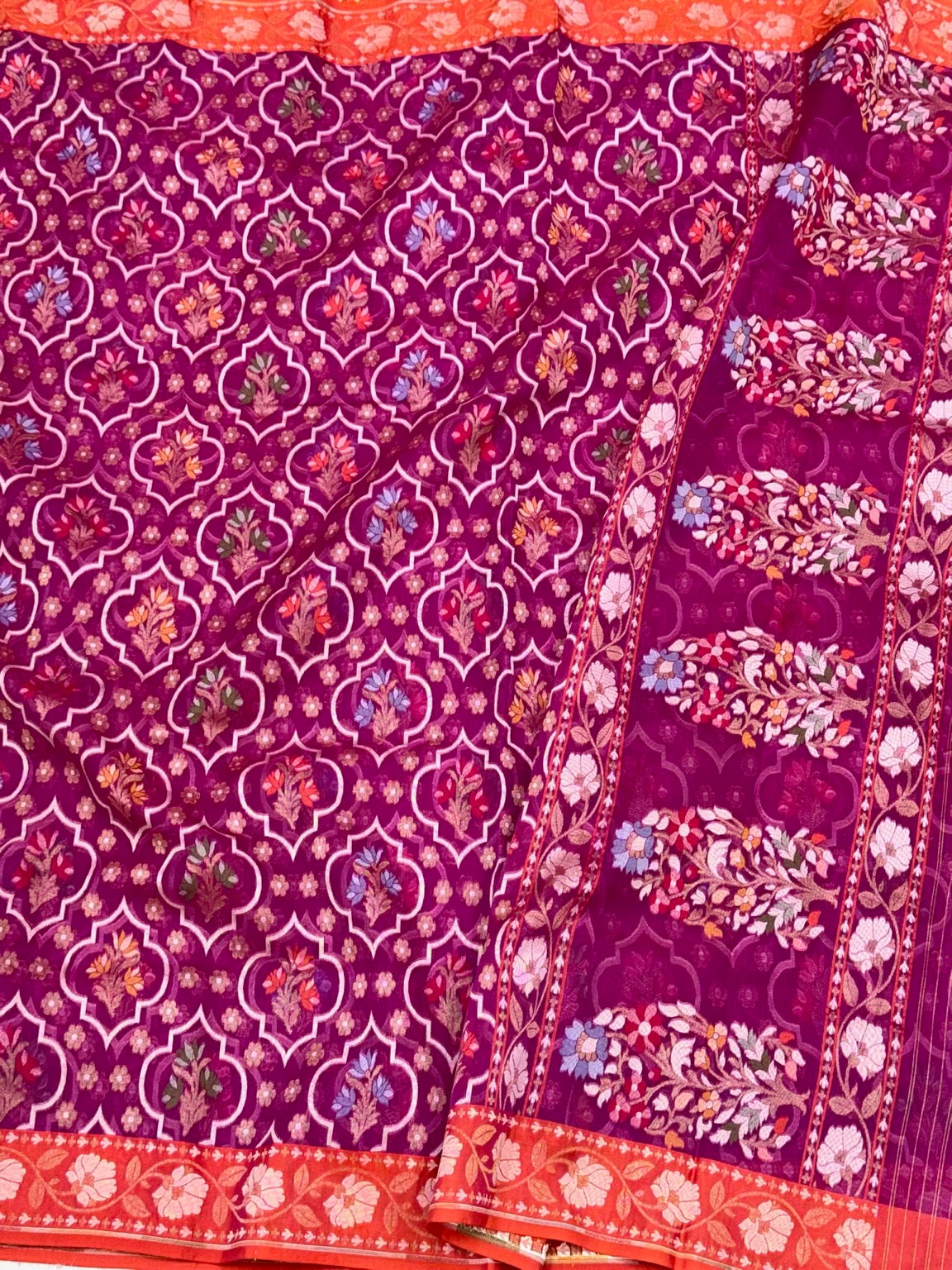 Magenta Pure Kora Ektara Silk Handloom Banarasi Saree