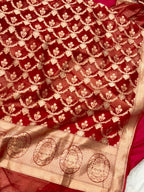 Red Kora Tissue Pure Handwoven Lahenga