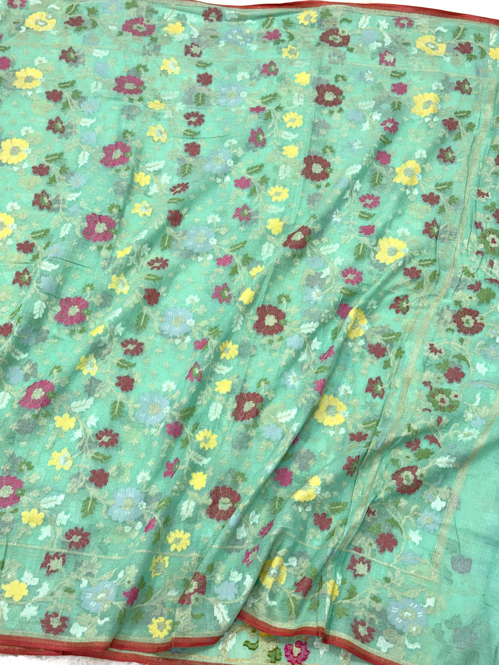 Light Sea Green Pure Muslin Cotton Jamdani Handloom Banarasi Dupatta