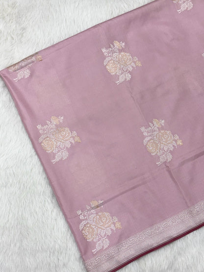 Powder Pink Pure Katan Silk Handwoven Banarasi Saree |Ektara Weave|