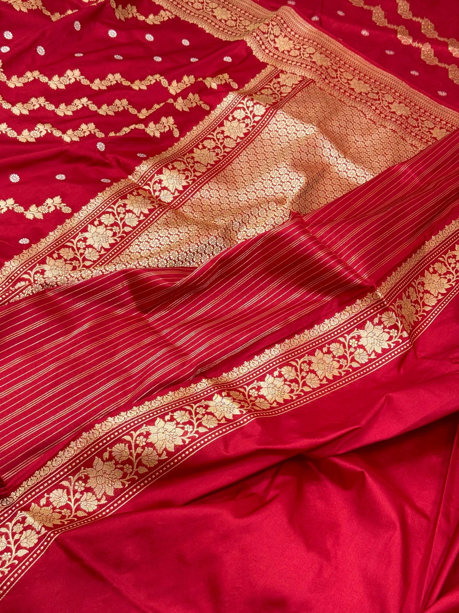 Red Handwoven Pure katan Silk Saree