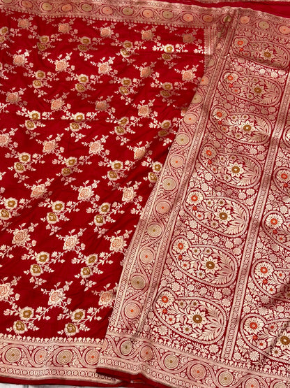 Red Pure Katan Silk & Mulberry Silk Handloom Banarasi Meenakari Saree