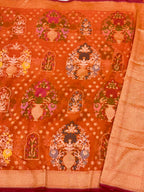 Orange Pure Muslin Cotton Jamdani Handloom Banarasi Saree - Ektara Weave