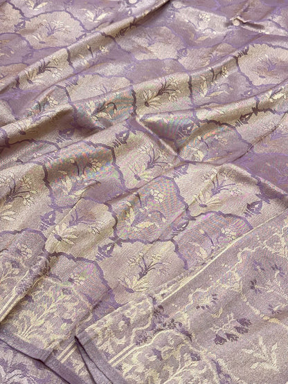 Dusty Lavender Pure Double Silk Tissue Reversible Saree - Kadhwa Tanchoi Handwoven Banarasi Saree - Elegance Drape