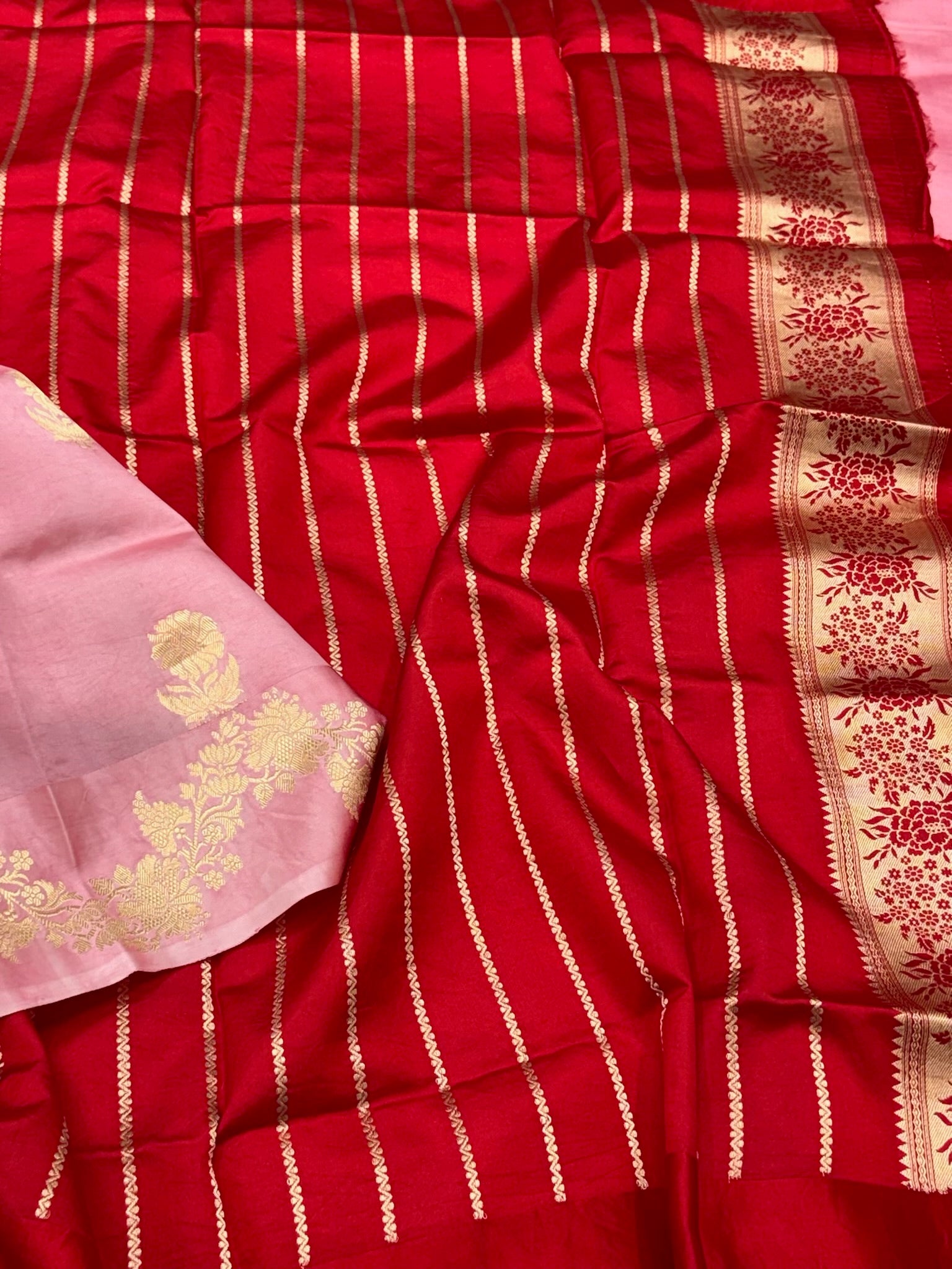 Powder Pink Pure Raw Mango Silk Handwoven Banarasi Lightweight Saree