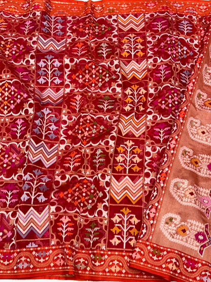 Red Pure Kora Silk Saree| Ektara Technique |Handloom Banarasi Saree