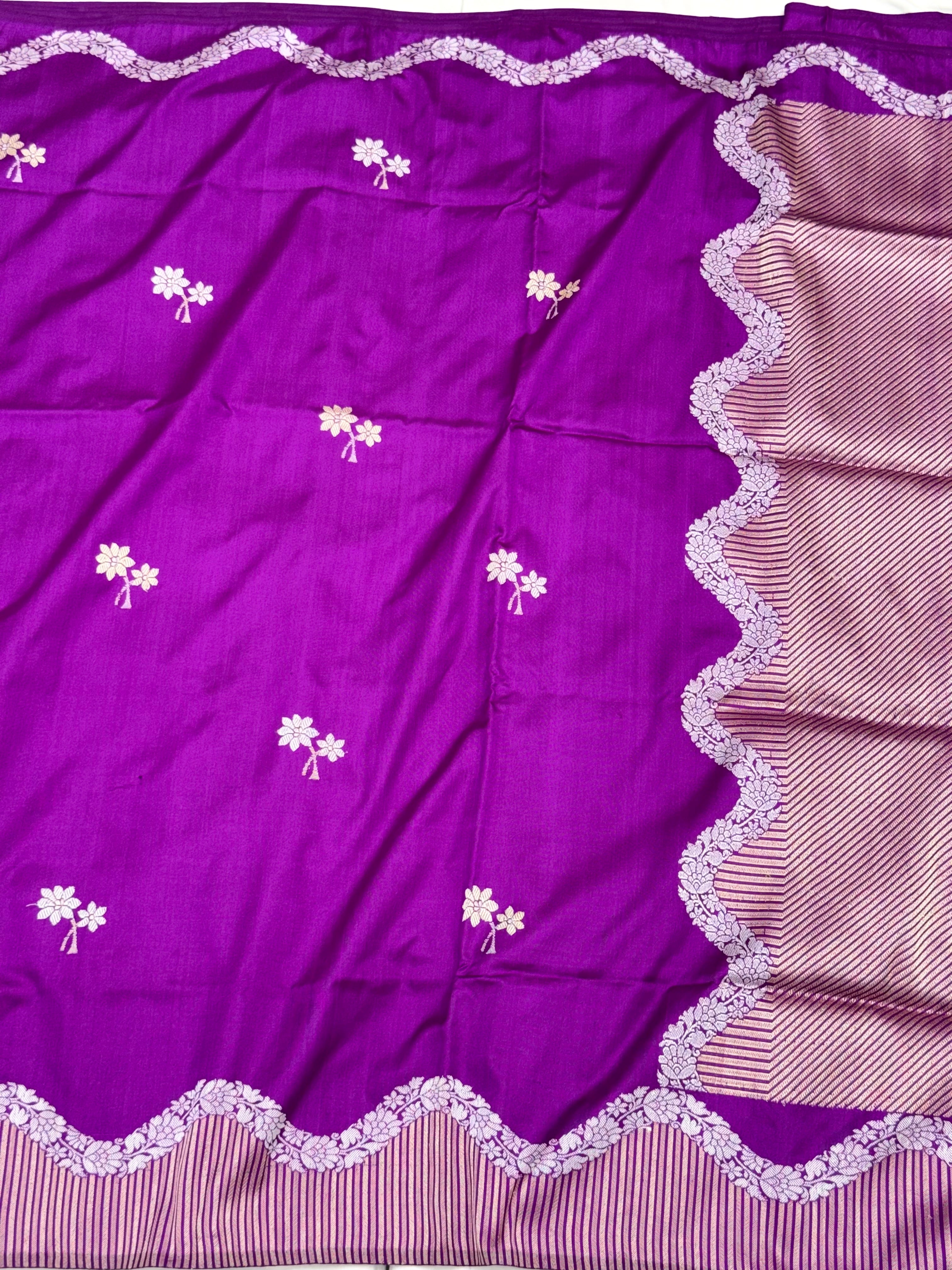 Magenta Purple Pure Mulberry Katan Silk Handwoven Banarasi Saree- Ektara Weave