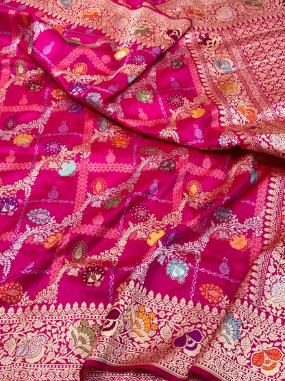 Pink Pure Mulberry Katan Silk Handwoven Banarasi Saree