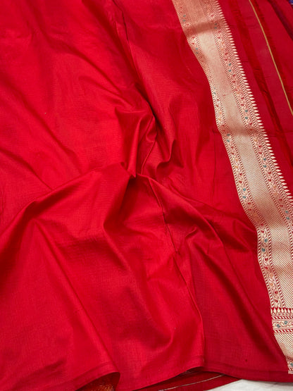 Red Pure Mulberry Katan Silk Handloom Banarasi Saree - Authentic Banarasi Meenakari Saree