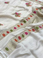 Ivory Tussar Georgette Handwoven Silk Saree