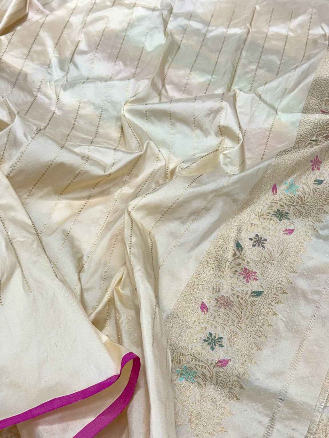 Ivory Authentic Pure Katan Mulberry Silk - Kadhwa Rangkaat Handwoven Luxury Banarasi  Saree