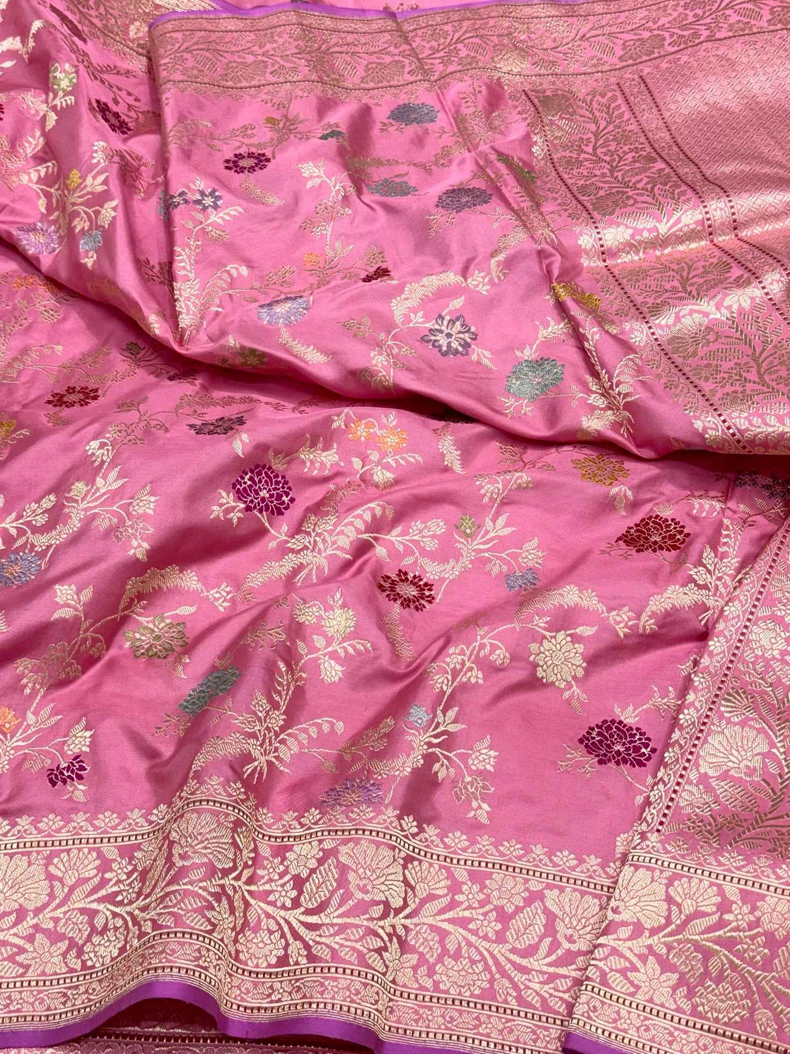 Baby Blue Pure Mulberry Double Katan Silk| Kadhwa Technique | Handwoven Luxury Banarasi Saree