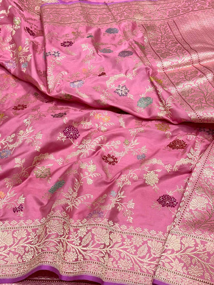 Baby Blue Pure Mulberry Double Katan Silk| Kadhwa Technique | Handwoven Luxury Banarasi Saree