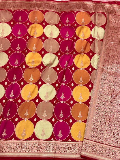 Red Pure Mulberry Katan Silk Handloom Banarasi Rangkaat Saree