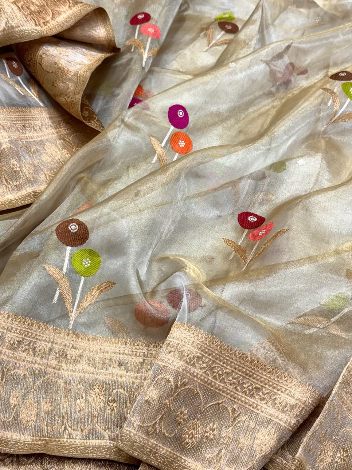 Molten Gold Pure Tissue Silk Saree | Ektara Weave | Soft - lightweight Saree