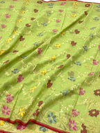 Pista Green Pure Muslin Cotton Jamdani  Handloom Banarasi Dupatta - Ektara Weave