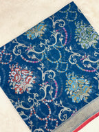 Blue Muslin Cotton Ektara Weave Handloom Jamdani Saree
