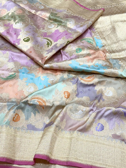 Ivory Pure Mulberry Katan Silk | Kadhwa Technique | Handwoven Authentic  Banarasi Exquisite Rangkaat Saree