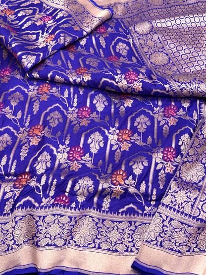 Blue Banarasi Handloom Saree | Pure Katan Mulberry Silk Meenakari Saree