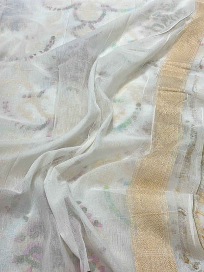 Dusty Lilac Pink Pure Muslin Cotton Ektara Jamdani Handloom Banarasi Saree