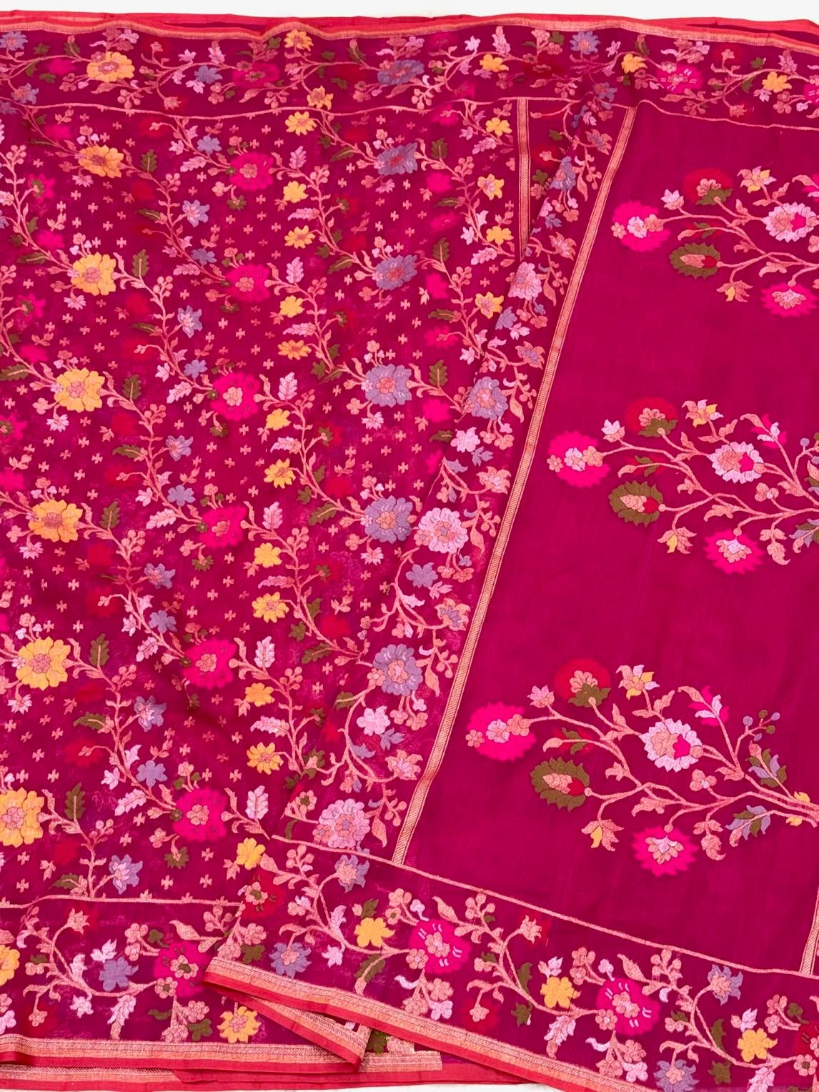 Pink Pure Muslin Cotton Jamdani Ektara Weave Handloom Banarasi Saree