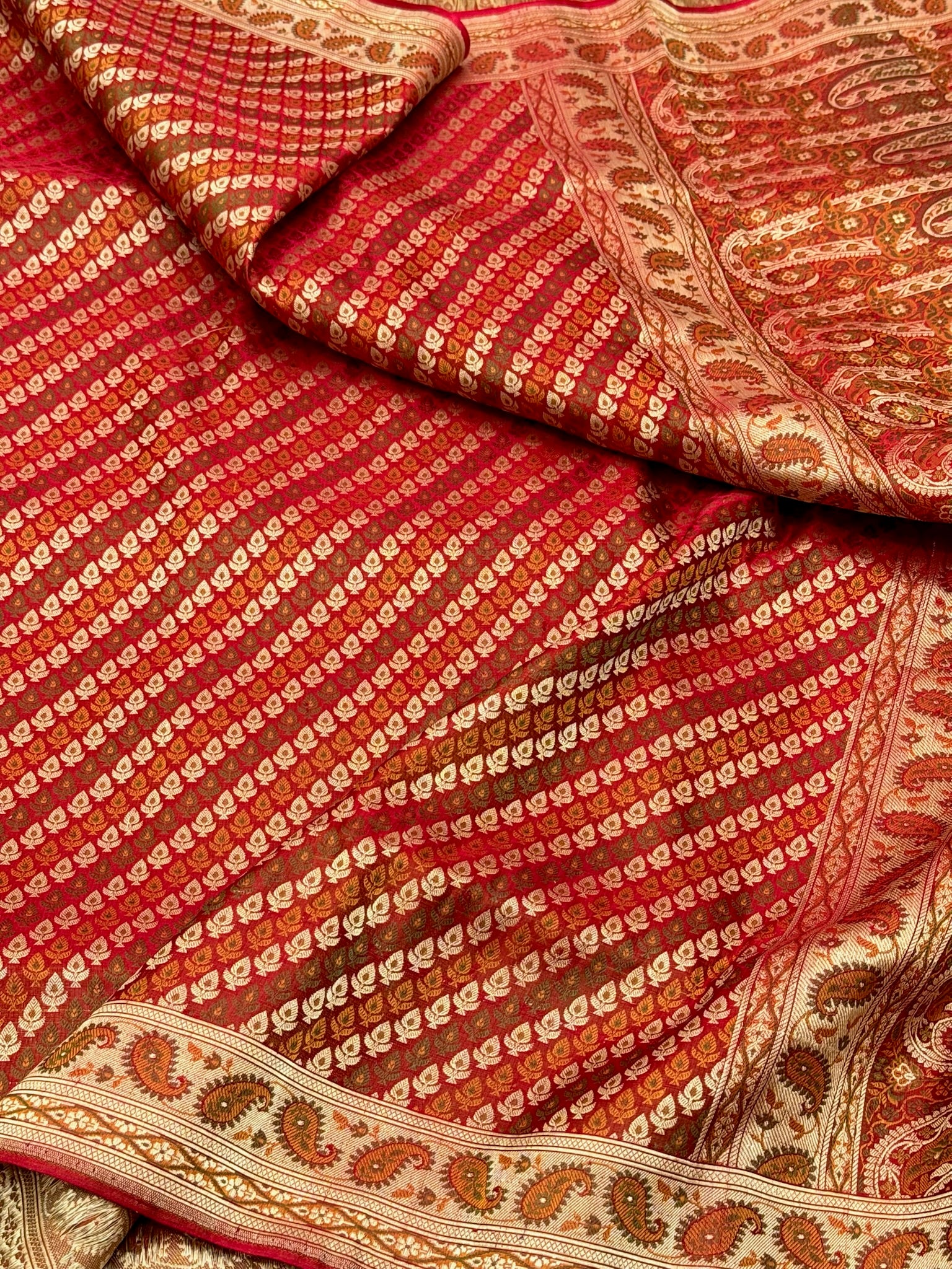 Red Pure Satin Silk Handwoven Banarasi Saree |Tanchoi|