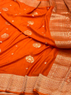 Orange Pure Katan Silk Banarasi Handwoven Saree