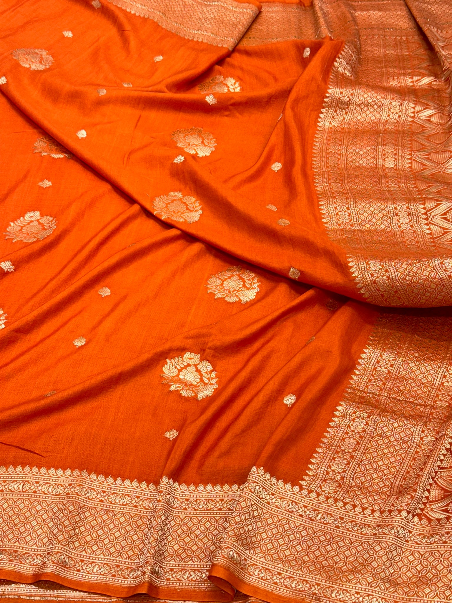 Orange Pure Katan Silk Banarasi Handwoven Saree