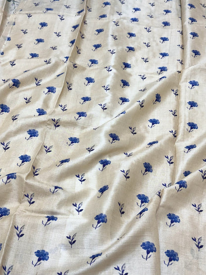 Ivory Pure Tussar Silk Handloom Printed with Embroidery Banarasi Saree -A New Era Of Elegance