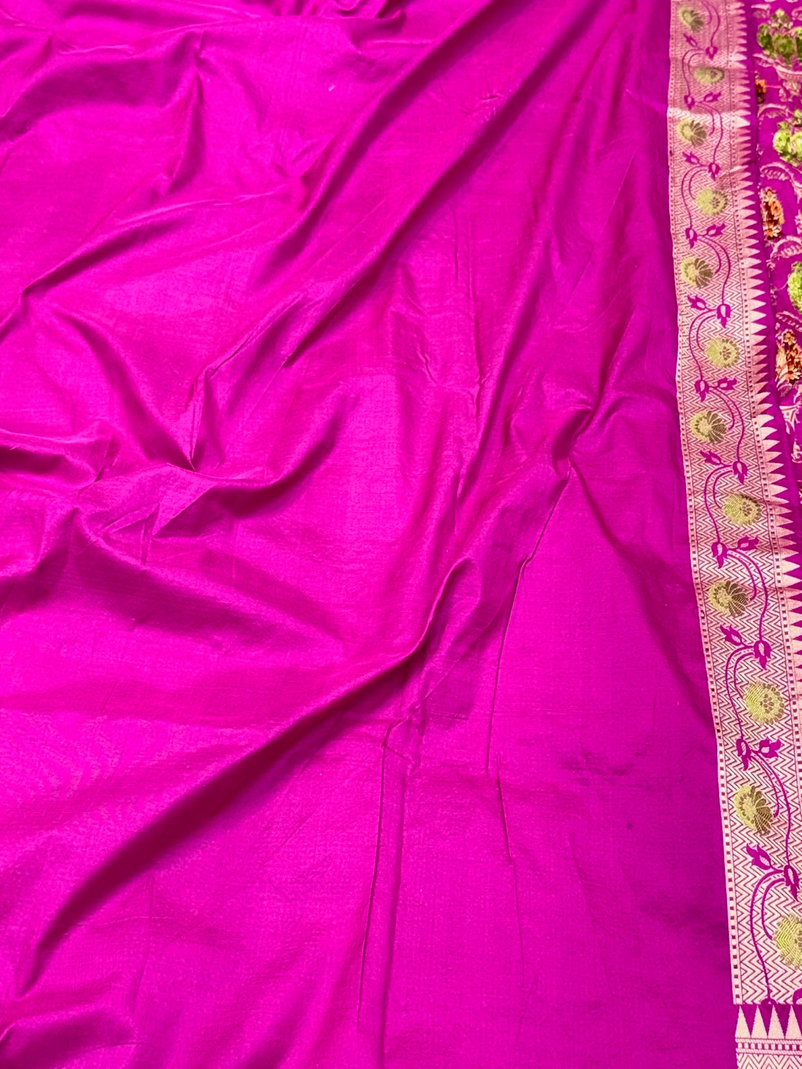 Rani Pink Pure Katan Silk - Pure Mulberry Silk Handloom vintage Banarasi Saree