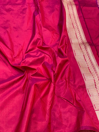 Raspberry Pink Pure Katan Mulberry Silk Handloom Banarasi Saree | Timeless Banarasi Elegance
