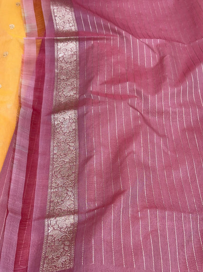 Light Orange Pure Kora Mulberry Silk | Kadhwa Technique | Handwoven Banarasi Saree