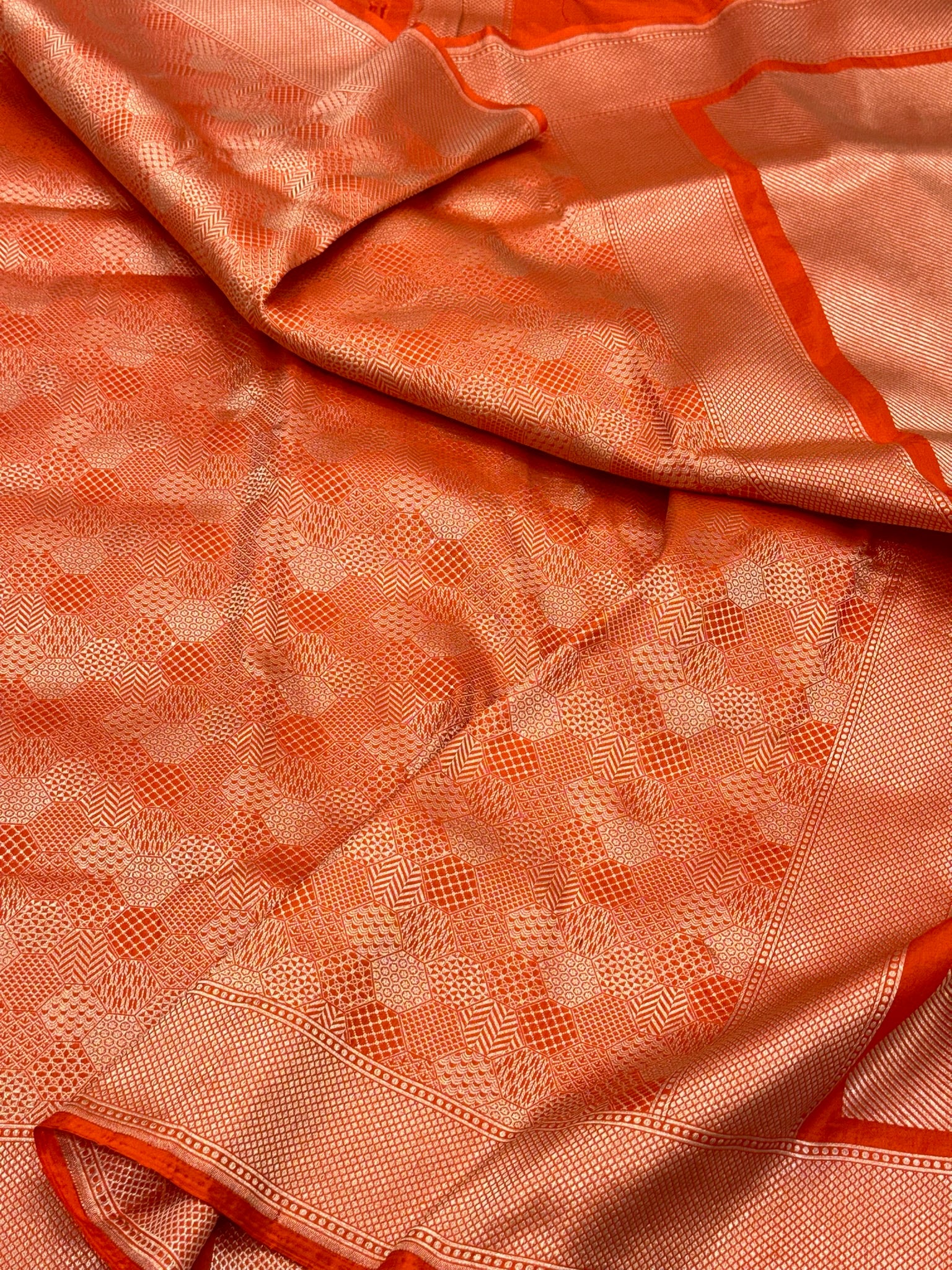 Orange Pure Mulberry Katan Silk Handloom Banarasi Brocade Saree