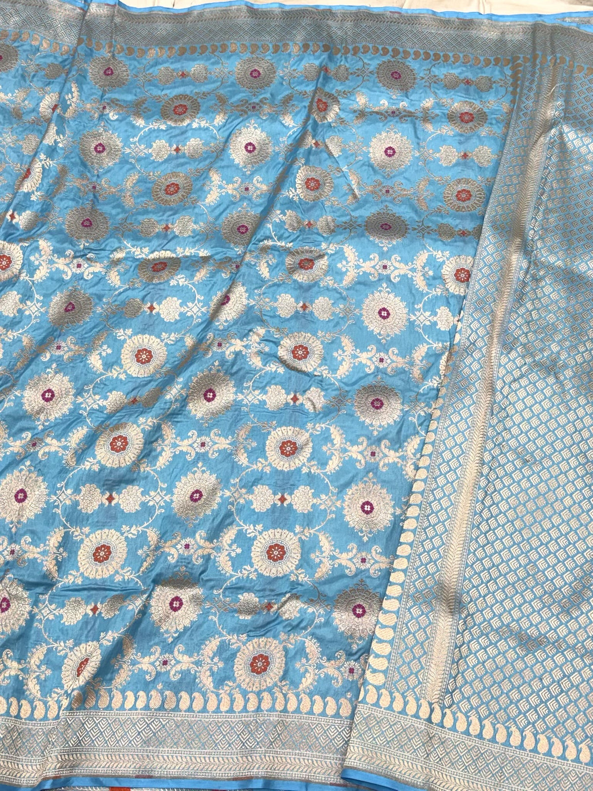 Sky Blue Handloom Banarasi Saree | Pure Mulberry Katan Silk Saree
