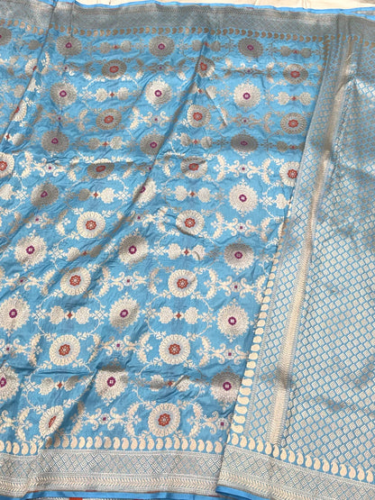 Sky Blue Handloom Banarasi Saree | Pure Mulberry Katan Silk Saree