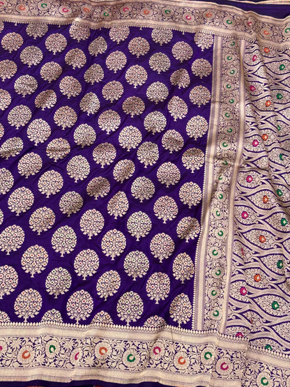 Purple Handloom Fine Banarasi Saree - Pure Mulberry Katan Silk Saree