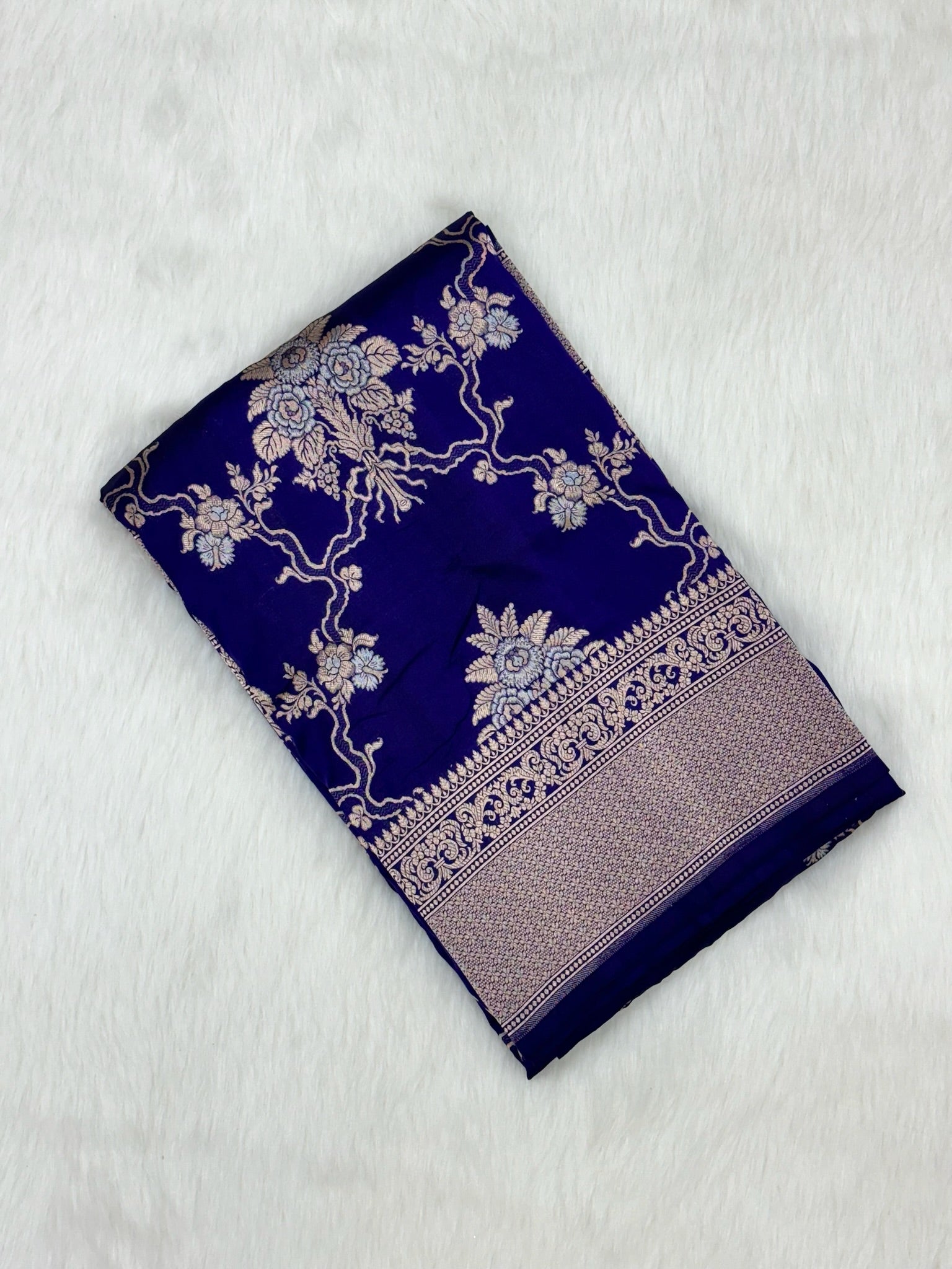 Blue Pure Mulberry Katan Silk Handloom Banarasi Saree