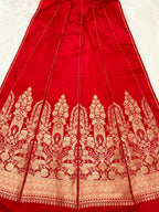 Red Satin Silk Pure Handwoven Lahenga