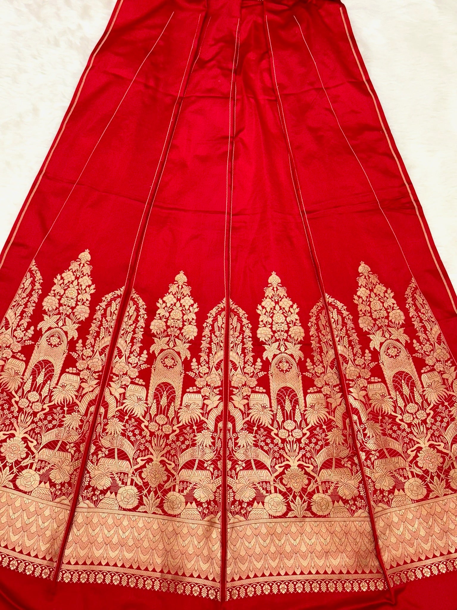 Red Satin Silk Pure Handwoven Lahenga