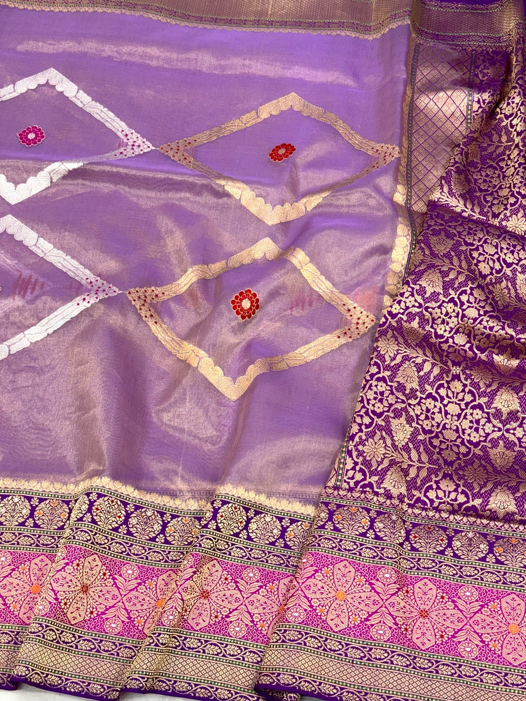 Purple Kora Tissue Pure Handwoven Saree