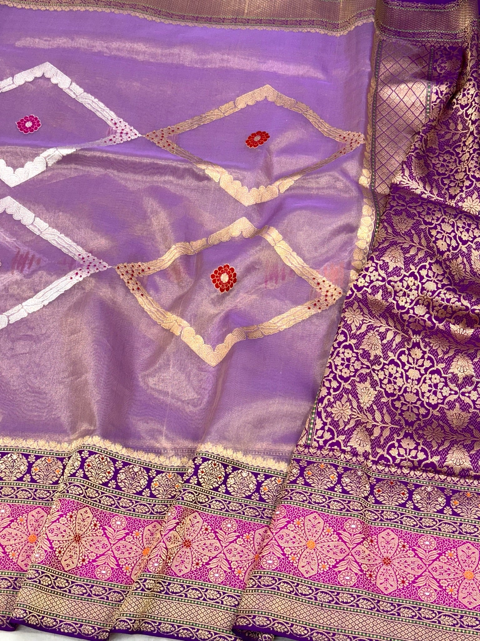 Purple Kora Tissue Pure Handwoven Saree
