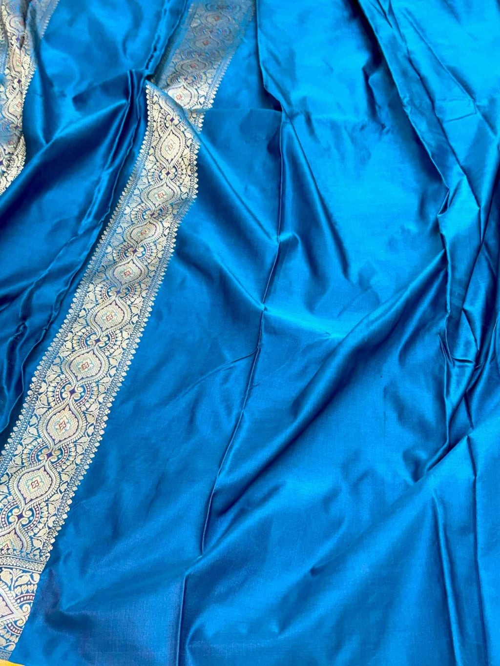 Saphire Blue Pure Satin Silk Handwoven Soft Drape Banarasi Saree