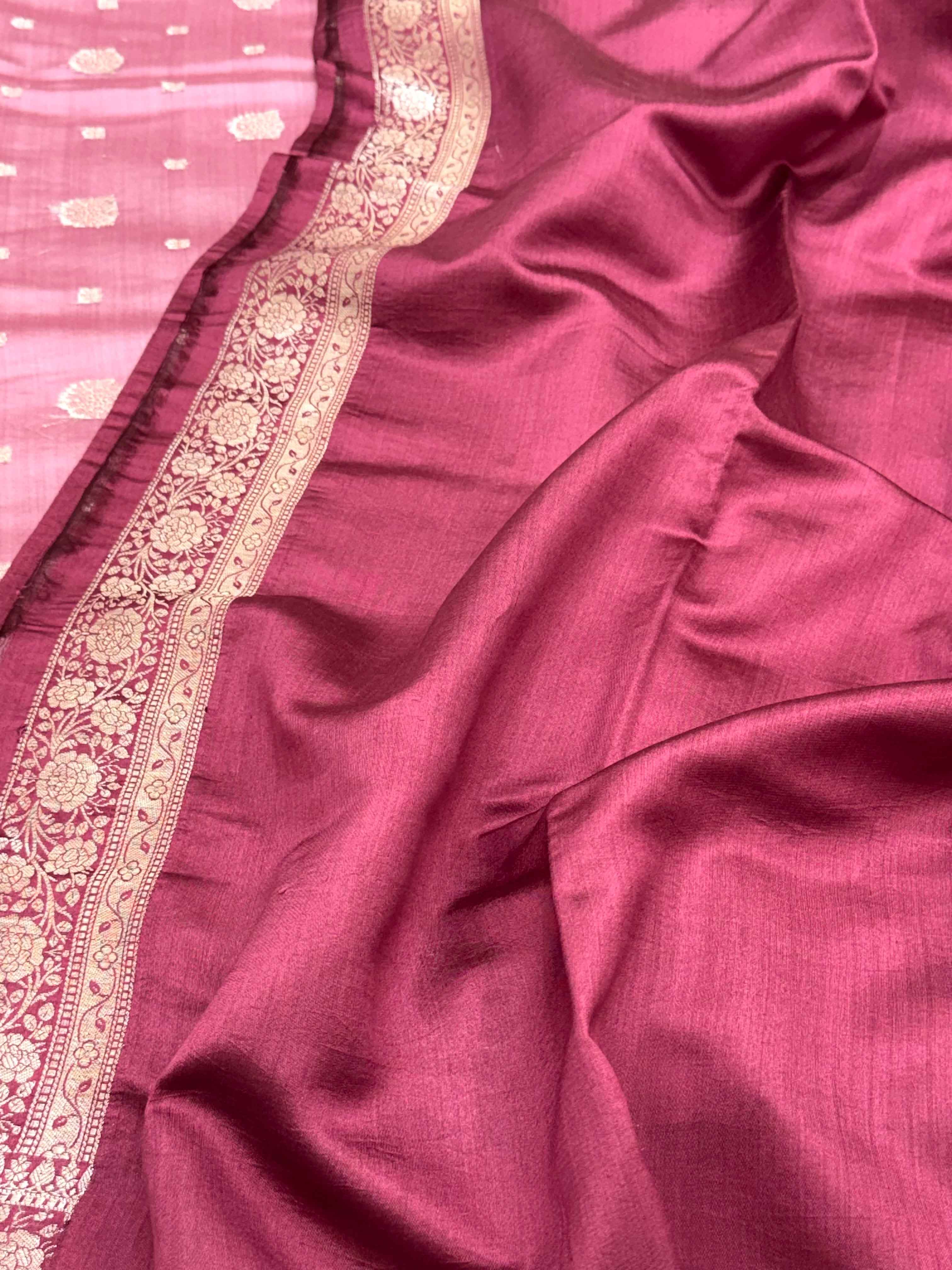 Onion Pink Pure Mulberry Chiniya Silk Handloom Banarasi Saree - Soft Drape